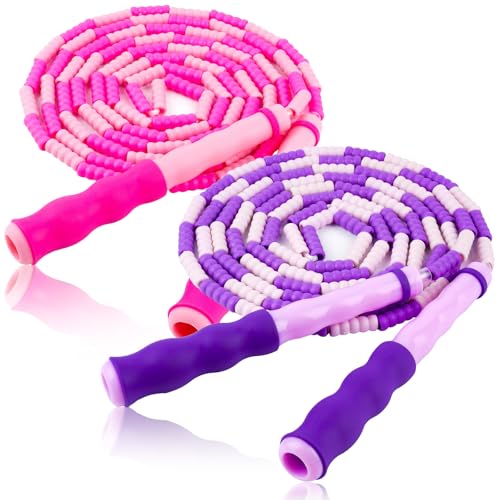 Jump Rope for Kids, Adjustable Jump Ropes for 4 5 6 7 8 10 12, Tangle Free Jumping Rope Age 8-12, Segmented Soft Beaded Skipping Rope for Women Fitness - color: Pink and Purple