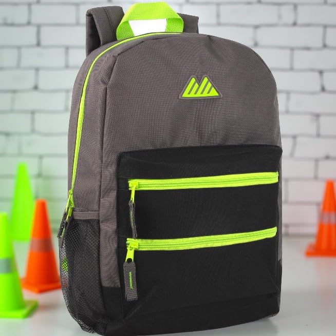 Summit Ridge Colorful Big Backpack for School Kids, Multi Pocket Backpack for Elementary, Middle School Girls, Boys with Padded Straps (Grey/Black) - color: Grey/Black