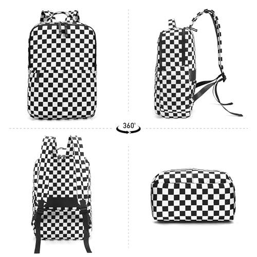 Checkered Backpack for Women Fashion Backpacks with Laptop and Multi Compartment for Travel and Work Black White Check - color: Black White Check
