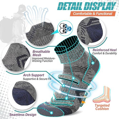 ANTSANG 6 Pairs Merino Wool Quarter Ankle Hiking Running Socks Compression Thermal Thick Cushion Socks for Women Men - color: Dark Mix Series, size: Medium