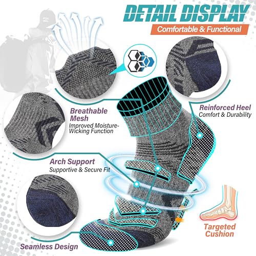 ANTSANG 6 Pairs Merino Wool Quarter Ankle Hiking Running Socks Compression Thermal Thick Cushion Socks for Women Men - color: Dark Mix Series, size: Large
