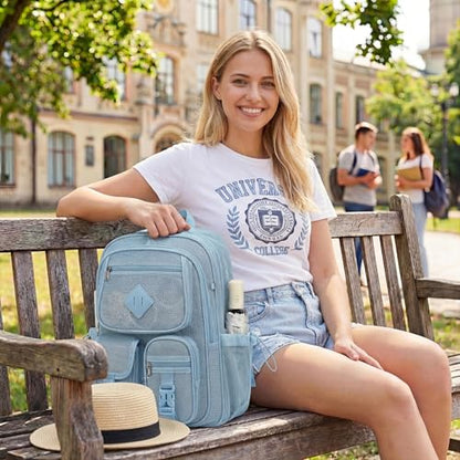 Mesh Backpack for Girls Boys, Women Mesh Bookbags Heavy Duty Semi-Transparent School Bag Net Back Pack for Travel, Beach, Swimming, Work - Baby Blue - color: Baby Blue