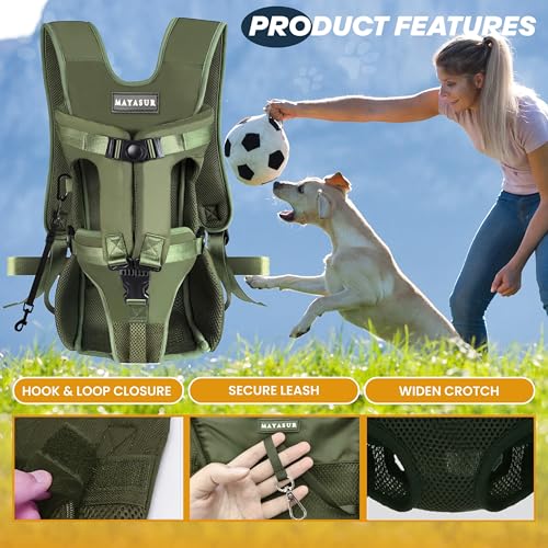 MAYASUR Pet Front Dog Carrier Backpacks, Adjustable Dog Backpack Carrier, Legs Out Easy-fit Dog Chest Carrier for Small to X Large Dogs, Dog Front Carrier for Hiking, Cycling (Army Green, Large)