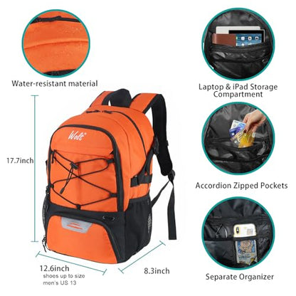 WOLT Basketball Backpack Large Sports Bag with Separate Ball Holder & Shoes Compartment, Best for Basketball, Soccer,Gym - color: Orange