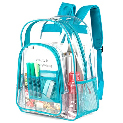 Keepcross Clear Backpack Heavy Duty PVC Clear Bookbag with Reinforced Straps for School College Work, Large Transparent Backpack See Through for Boys Girls Adults - Teal/Turquoise - color: Teal