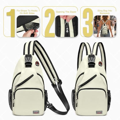 Convertible Sling Bag with Coin Pocket, 11" Tablet Crossbody Mini Backpack with Headphone Jack Casual Pack for Women Men Travel, White - color: White, size: Large