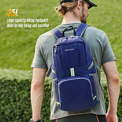 35L Lightweight Packable Backpack Waterproof Durable Hiking Travel Backpack Daypack - color: Blue