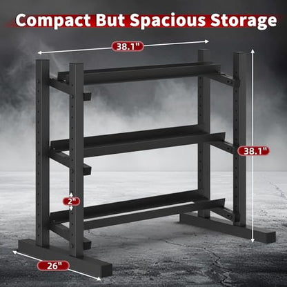 3-Tier Professional Dumbbell Rack, Commercial Grade Dumbbell Storage Rack,1300LB Capacity with Barbell Holder, Adjustable Heavy-Duty Weight Rack for Home Gym, Weight Stand for Dumbbells, Kettlebells & Weight Plates (Rack Only)