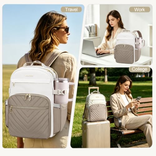 VANKEAN Laptop Backpack for Women (BEIGE-KHAKI, 17.3 Inch) - color: Beige-khaki, size: 17.3 Inch
