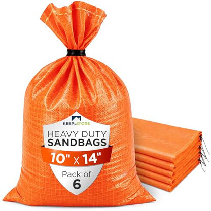 Heavy Duty Sand Bags Pack of 6, Bright Orange Empty Sandbags with Built-In Ties, Woven Polypropylene UV Protection 1600 Hours, Fillable Bags for Flood Control, Weight, 10x14 inches, 15 Pounds Volume - size: 10"W x 14"L, style: Pack of 6