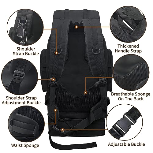70L/100L Hiking Backpack with USB Charging Port, Expandable Large Military Tactical Backpack, Waterproof MOLLE Rucksack Travel Backpacking Daypack for Camping Climbing (Black) - color: 100l Black-usb Port