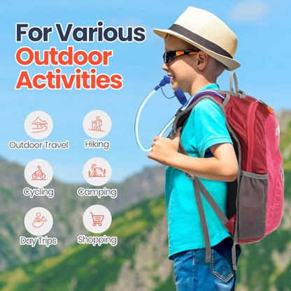 Shinylin 2 Pcs Kids Hydration Backpack with 1.5L Water Bladder Lightweight Kids Hiking Backpack Water Rucksack for Boys Girls Climbing Running - color: Rose Pink, Green, style: Classic