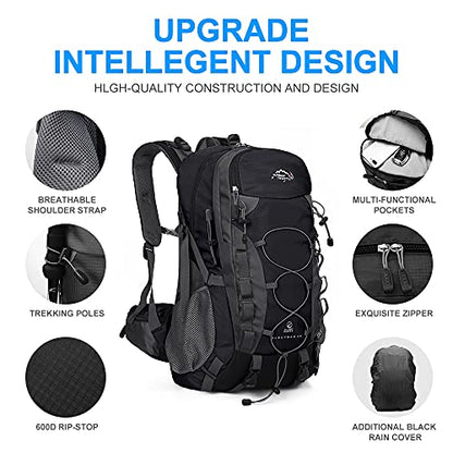 INOXTO lightweight Hiking Backpack 35L/40L Hiking Daypack with Waterproof Rain Cover for Travel Camping Outdoor Men and Women - color: 40l Black
