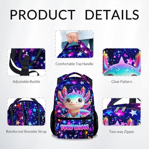 COZYAURA Kids Backpack Custom Axolotl Bookbag for Girls - 17 Inch Personalized Bookbag with Name for Elementary Kindergarten Toddler Schoolbag - color: Red