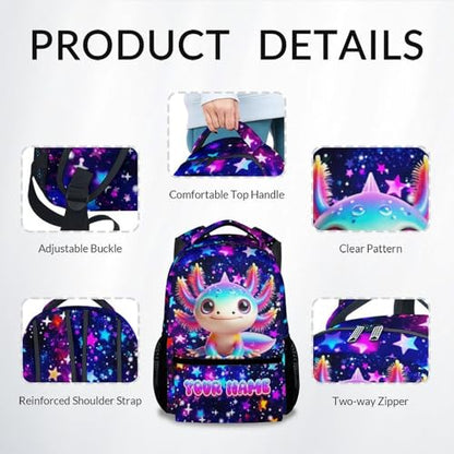 COZYAURA Kids Backpack Custom Axolotl Bookbag for Girls - 17 Inch Personalized Bookbag with Name for Elementary Kindergarten Toddler Schoolbag - color: Red