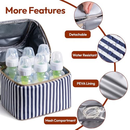 NCVI Breastmilk Cooler Bag with 2 Ice Pack, Breast Pump Bag with Cooler Fits 6 Bottles, Double Layer Breast Milk Baby Bottle Cooler Bag, for Travel, Nursing Mom Daycare, Work, Picnic (Stripe) - color: Stripe