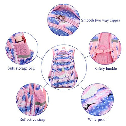 Cusangel Backpack for Girls Boys School Bookbags Kindergarten Elementary Lightweight Waterproof Multifunctional Large Capacity for Backpack (16 inch Sky Unicorn Fun Prints) | SKy Unicorn Elementary lightweight Waterproof Large Backpack with chest buckle 6