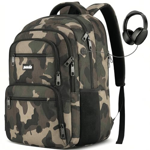 Paude Laptop Backpack for Man and Teens,17.3 Inch School Backpack,Large Bookbag for High School College Students Work,Waterproof - color: Camouflage Black, size: 17.3inch