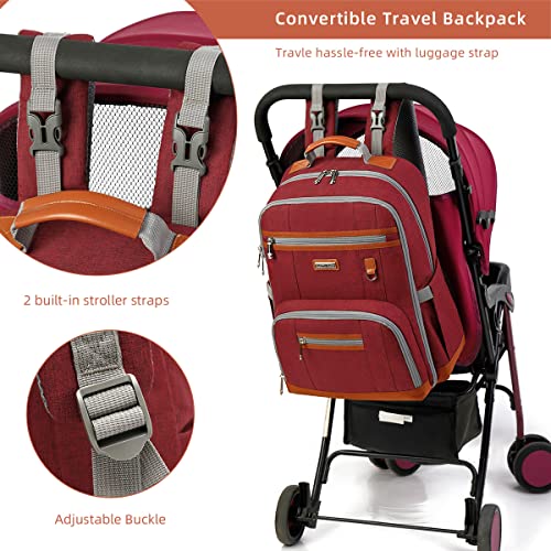 Diaper Bag Backpack, Large Baby Nappy Bags with Portable Changing Pad for Boys and GirlsMultifunction Travel Baby Bag for Moms Dads, Shower Gifts Waterproof and Stylish，Red - color: Red