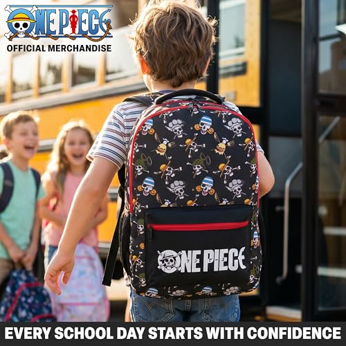 Get Trend One Piece Kids Backpack for Boys, 18 inch Book Bag with Adjustable Padded Straps, Travel School Bag, Anime Gifts (Black/Multi One Piece) - color: Black/Multi One Piece