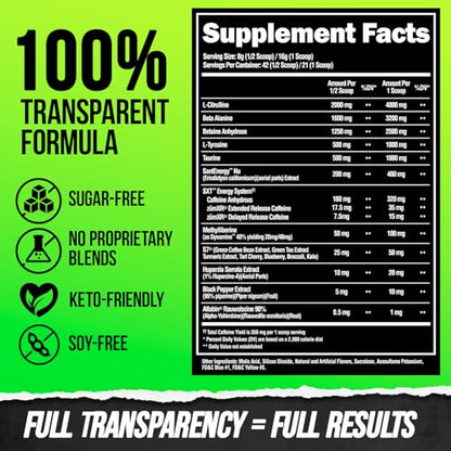 ALPHA LION Superhuman Extreme High Stim Pre Workout Powder, Beta Alanine, L-Taurine & 356mg Tri-Source Caffeine for Sustained Energy, Nitric Oxide & Citrulline for Pump (21 Servings, Sour Gummy Bear)