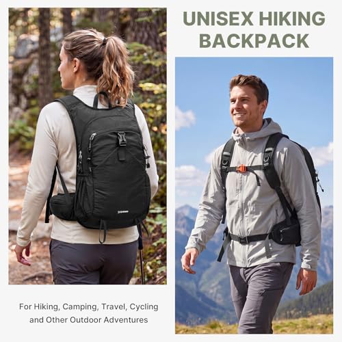 G4Free 20L Hiking Backpack with Waist Strap for Women Men, Lightweight Waterproof Daypack for Travel Camping Outdoor, Black - color: Black