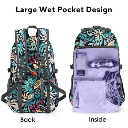 G4Free 40L Lightweight Packable Hiking Backpack, Waterproof Travel Daypack - color: Blue Leaf