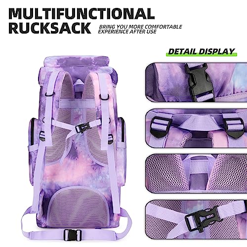 King'sGuard 70L Camping Hiking Backpack for Men Women Large Military Tactical Backpack Molle Rucksack Backpack for Outdoor - color: Purple Nebula