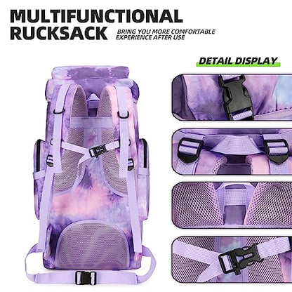 King'sGuard 70L Camping Hiking Backpack for Men Women Large Military Tactical Backpack Molle Rucksack Backpack for Outdoor - color: Purple Nebula