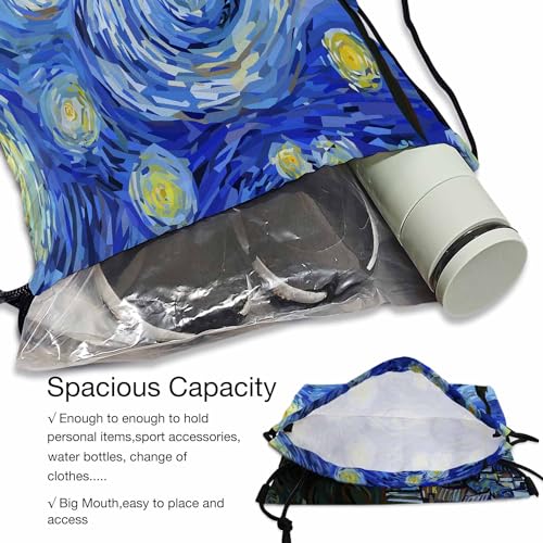 Gym Backpack Starry Night A Million Lights In The Distant Mountains and Near Drawstring Backpack for Dance Gym Sports Soccer Basketball Running 14x16.9 Inch - color: Starry Night