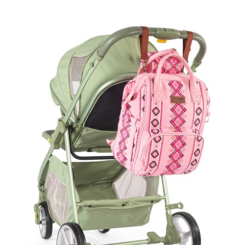 Wrangler Aztec Backpack Organized Daypack Travel Baby Bag with Stroller Strap and Side Bottle Pockets WG2204-9110PK - color: Angel Pink