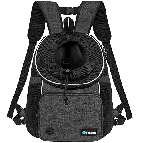 PetAmi Adjustable Dog & Cat Chest Carrier Backpack, Ventilated for Hiking & Camping, Small to Large Pets Up to 15 lbs, Dark Gray - color: Dark Gray, size: Large (15.5x9x18)