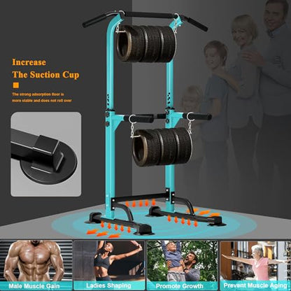 DlandHome Power Tower Pull Up Dip Station Multi-Function Fitness Equipment for Strength Training Adjustable Height Dip Stand for Home Gym - color: Blue
