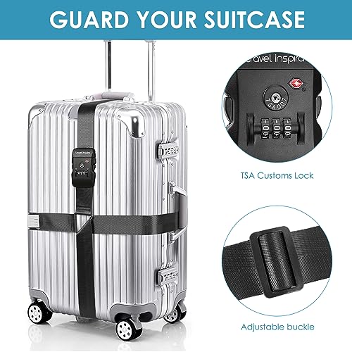 Travel Inspira Luggage Straps for Suitcases with TSA Lock, Protect Your Luggage Anti-Burst, High Visibility Color, Easy to Identify Luggage Adjustable Heavy Duty Belt for 20-28 Inch Suitcases - color: Cross Black