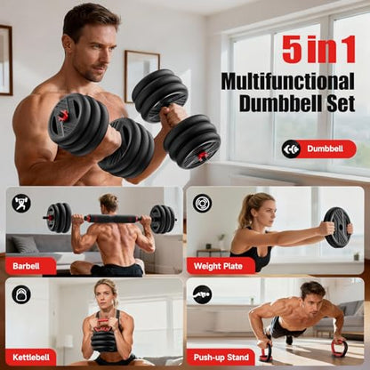 Adjustable Dumbbell Set, 20/30/45/70/90lbs Free Weight Set With Double Locknut, 5-in-1 Dumbbells Set Includes Barbell, Kettlebells, Push up Stand, Weight Plate, Fitness Exercise for Home Gym Suitable Men/Women - style: 90LB(45LB Pair)