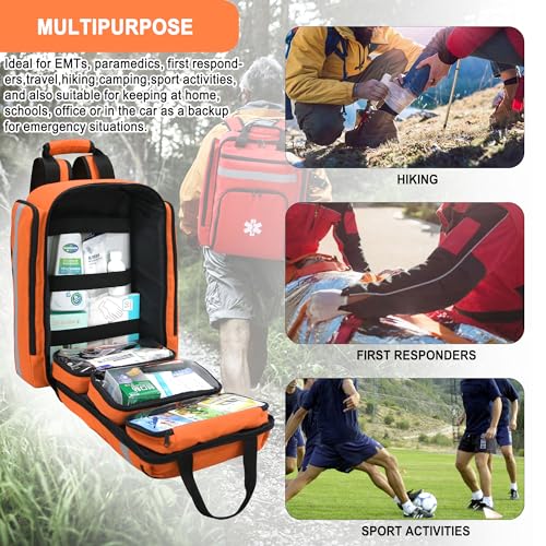 First Aid Backpack Empty,First Aid Medical Backpack,EMS EMT First Aid Bag Empty,Emergency Bag,Trauma Bag for Camping,Hiking,Outdoor Travel - color: Orange