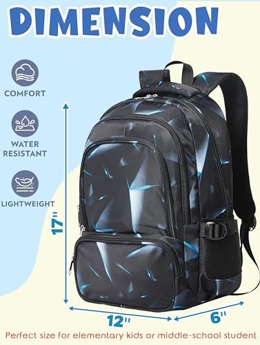 BLUEFAIRY Kids Backpack for Boys Elementary Primary Middle School Bags for Childs Book Bags Bookbags Lightweight Padded Straps Back to School Mochilas para Niños 17" Black/Blue - color: Black Blue