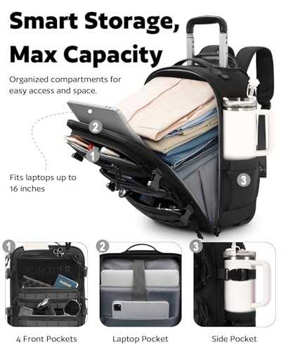 AUROTIER Rolling Tactical Laptop Backpack, Underseat Travel Backpack with Wheels, 16 Inch Wheeled Computer Backpack for Men and Women, Roller Overnight Molle Outdoor Hiking College Carry on Luggage - color: Black