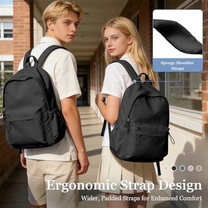Classic Basic Black Backpack For Women,Waterproof High School Bookbag,Lightweight Casual Travel Daypack,College Backpack Men,Middle School Bag For Girls Boys - color: A1-black