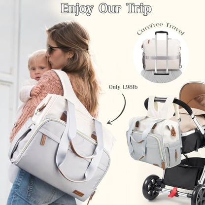 Diaper Bag Backpack Mommy Bag Large Capacity Diaper Backpack Travel Essential Baby Diaper Bag for Mom and Dad, Blue & Beige - color: Blue & Creamy-white