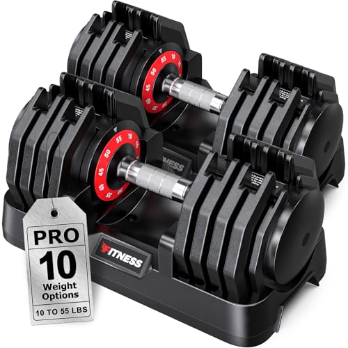 Rendpas Adjustable Dumbbells Set of 2, 5-in-1/10-in-1/16-in-1 Quick-Lock Hand Weights 25/55/80 lbs Pair, Anti-Slip Handle Free Weights Set for Home Gym Strength Training for Men Women - color: Pro-55LBS Pair-10 Weights