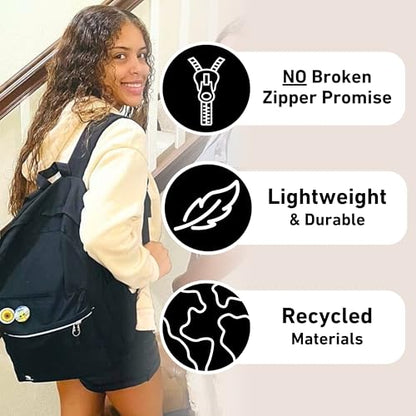 Fenrici Black Backpack for Girls, Boys, Teens, Kids' School Backpack, Kids' Bookbags with Padded Laptop Compartment, Black, 17 Inch - color: Black