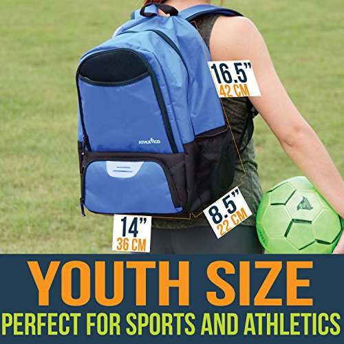 Athletico Youth Soccer Bag - Soccer Backpack & Bags for Basketball, Volleyball & Football | Includes Separate Cleat and Ball Compartment - color: Blue