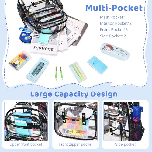 ACESAK Clear Backpack for Boys - 3 Pcs Clear Backpack Heavy Duty with Lunch Bag - See Through Bookbag Stadium Approved for Kids 3+ Age Middle High College School Sport Travel (Game) - color: Game