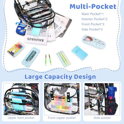 ACESAK Clear Backpack for Boys - 3 Pcs Clear Backpack Heavy Duty with Lunch Bag - See Through Bookbag Stadium Approved for Kids 3+ Age Middle High College School Sport Travel (Game) - color: Game