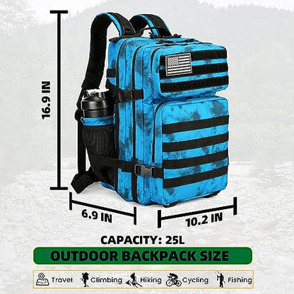 Lovelinks21 25L Tactical Backpack Military Tactical Backpack for Men and Women Small Assault Pack Outdoor Travel Hiking Camping Rucksack with Molle Webbing (Blue Water Pattern) - color: Blue Water Pattern