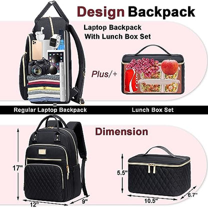 Weitars Lunch Backpack for Women,15.6 Inch Laptop Backpacks Travel Backpack for Women,Work Back pack,Teacher Nurse Back pack Insulated Lunchbox Backpacks - color: Black
