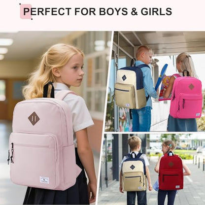 VX VONXURY Backpack for Men Women, Lightweight Kids School Bag, Classic Basic Laptop Bookbag for College Work Travel Hiking - color: Pink