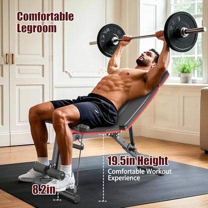 XDDIAS Adjustable Weight Bench, Workout Bench with Leg Extension and Preacher Curl Pad, Weight Bench for Home Gym, Foldable Exercise Bench, Quick Adjustment Incline Bench Press - color: Black A