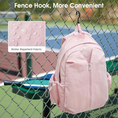G4Free 20L Pickleball Bag for Women, Pickleball Paddle Backpack with Fence Hook, Work Travle Bag with 15" Laptop Compartment-Pink - color: Pink